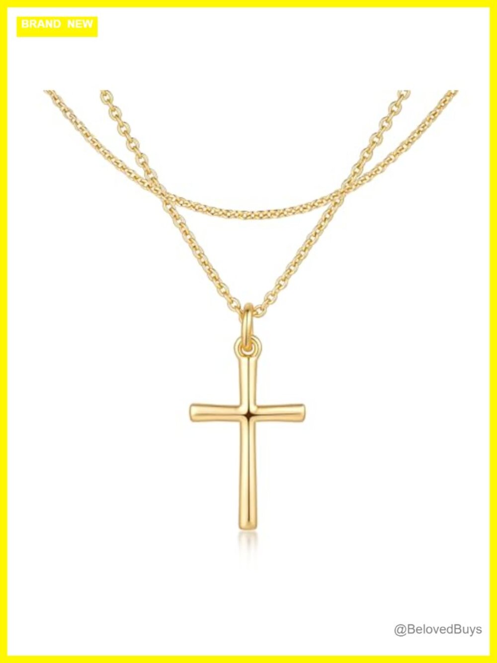 14k Gold Plated Cross Necklace 17+2 Inch Adjustable Chain